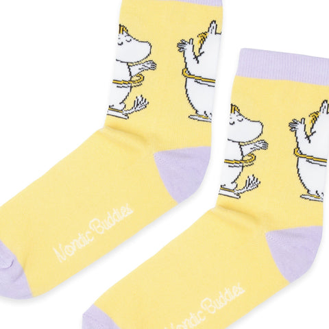 3. Close-up of Moomin Snorkmaiden Butt socks showing character detail and NordicBuddies branding