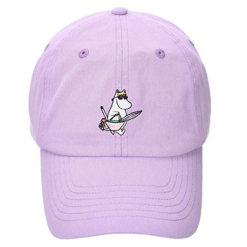 3. Front view of pink Snorkmaiden Dad Cap by Moomin featuring embroidered character design