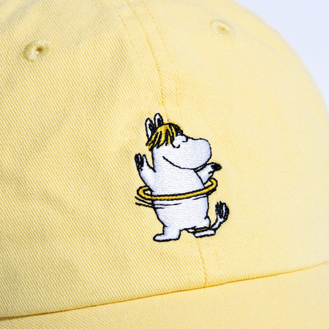 4. Close-up of Snorkmaiden embroidery on yellow Moomin by NordicBuddies Dad Cap
