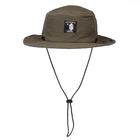 2. Snufkin Brimmer Hat in green by Moomin, studio shot showing front with chin strap