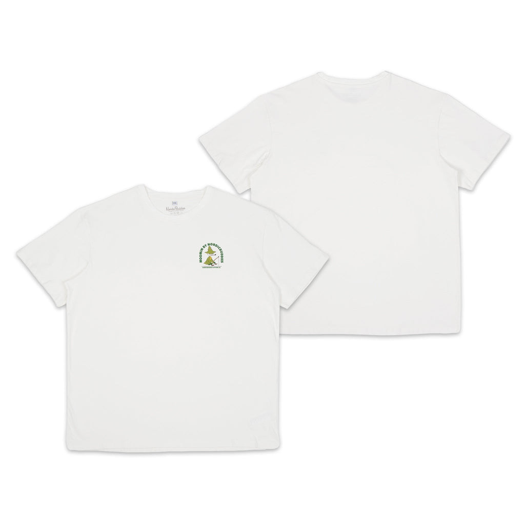 8. Flat lay of Snufkin Fishing T-Shirt by Moomin in white, showing front and back