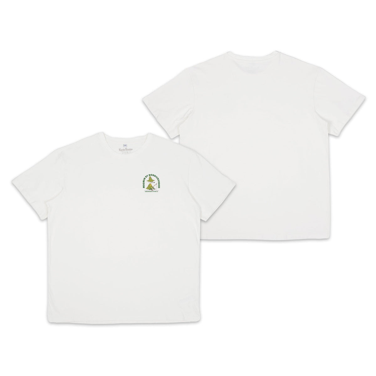 8. Flat lay of Snufkin Fishing T-Shirt by Moomin in white, showing front and back