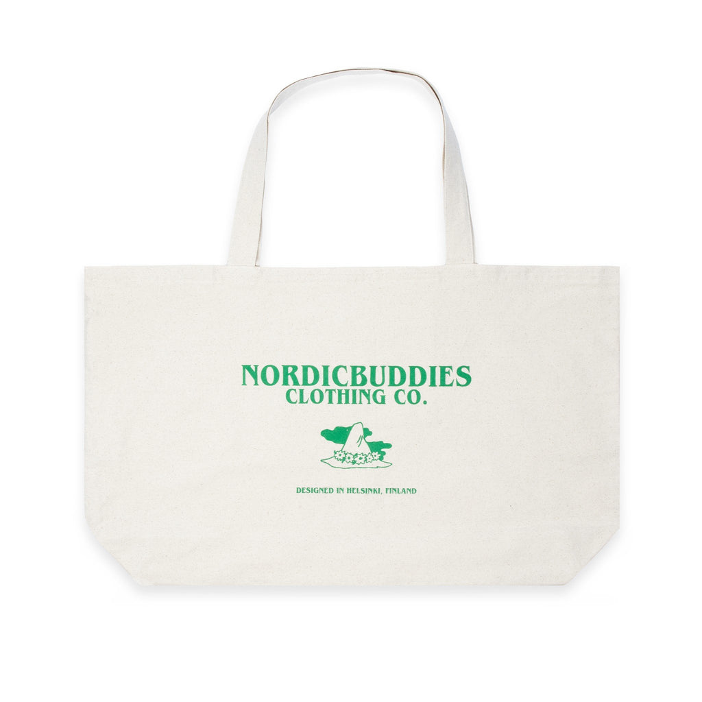 4. Back view of Moomin by NordicBuddies Snufkin XXL tote bag with NordicBuddies logo
