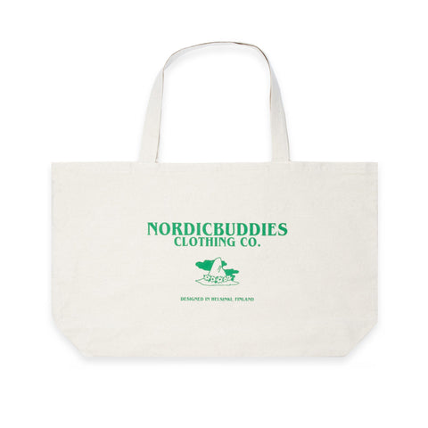 4. Back view of Moomin by NordicBuddies Snufkin XXL tote bag with NordicBuddies logo