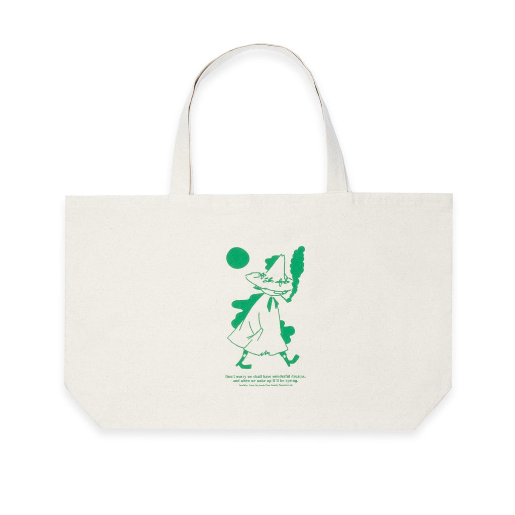 3. Front view of Moomin by NordicBuddies Snufkin XXL tote bag with Snufkin design