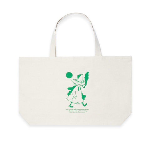 3. Front view of Moomin by NordicBuddies Snufkin XXL tote bag with Snufkin design