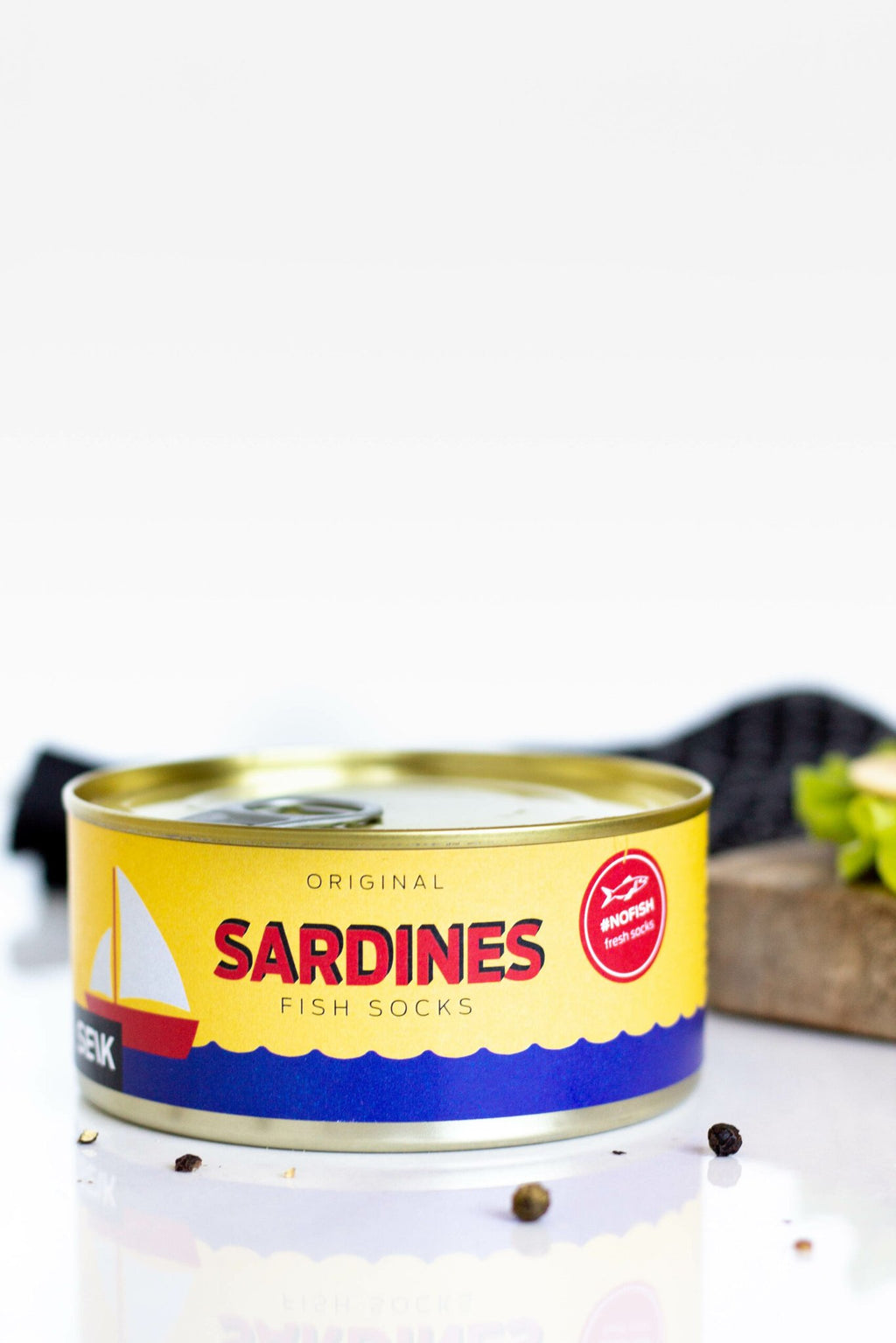 5. SEIK Sardines socks in sardine can packaging, emphasizing fun and whimsical design