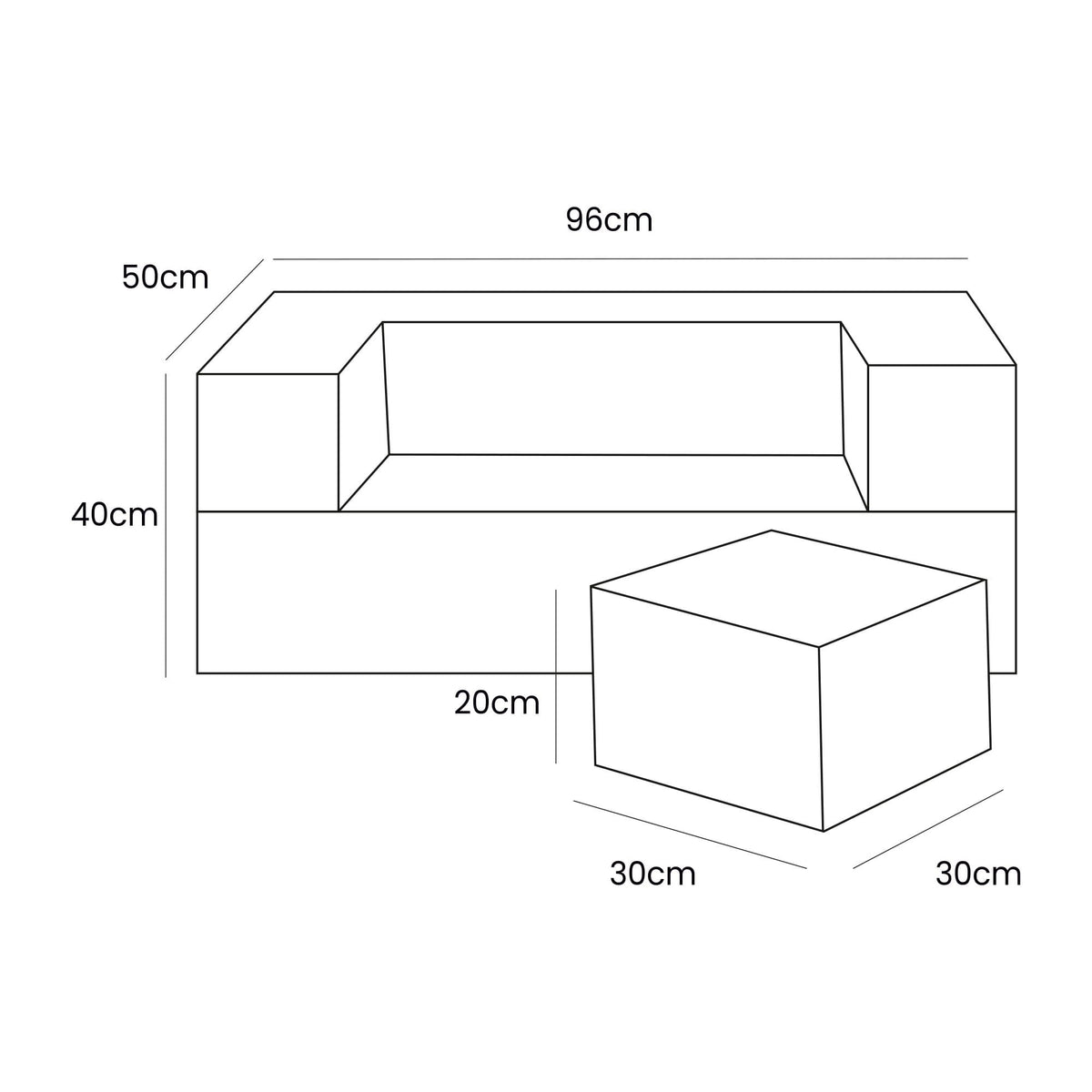 5. Size chart for MeowBaby children's sofa showing dimensions in centimeters