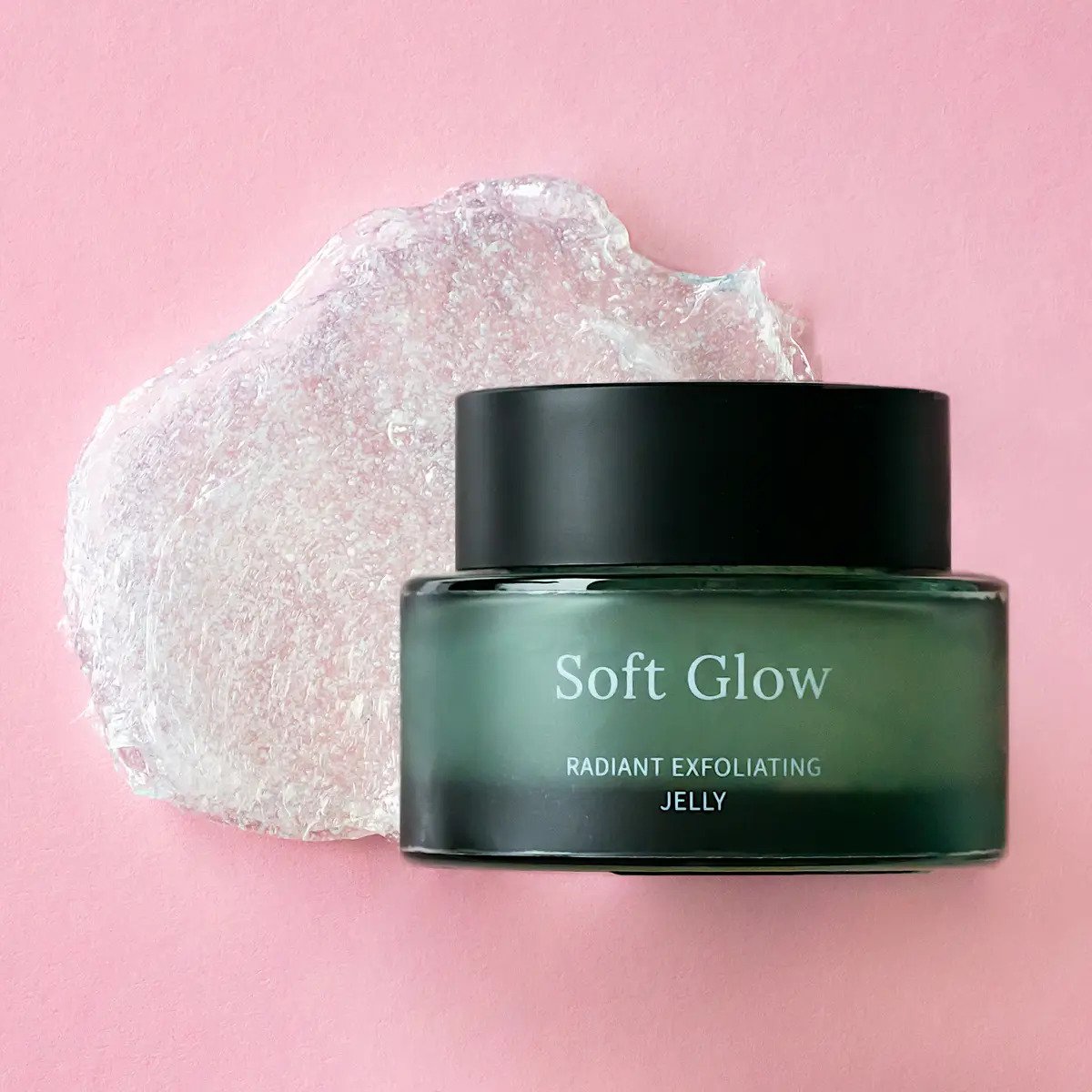 3. Usva Cosmetics Soft Glow Radiant Exfoliating Jelly with clear gel texture on pink background