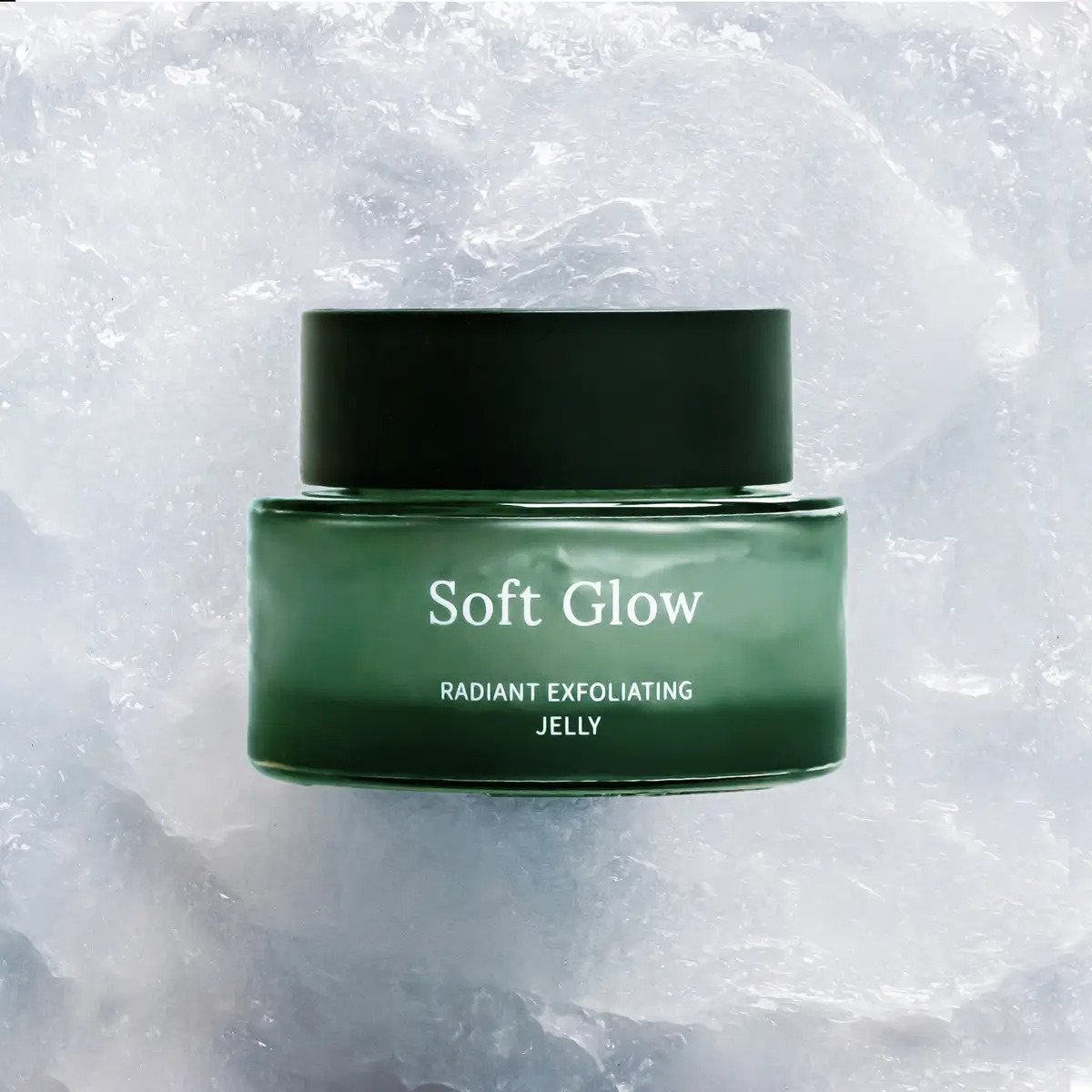 1. Usva Cosmetics Soft Glow Radiant Exfoliating Jelly in green jar on icy background