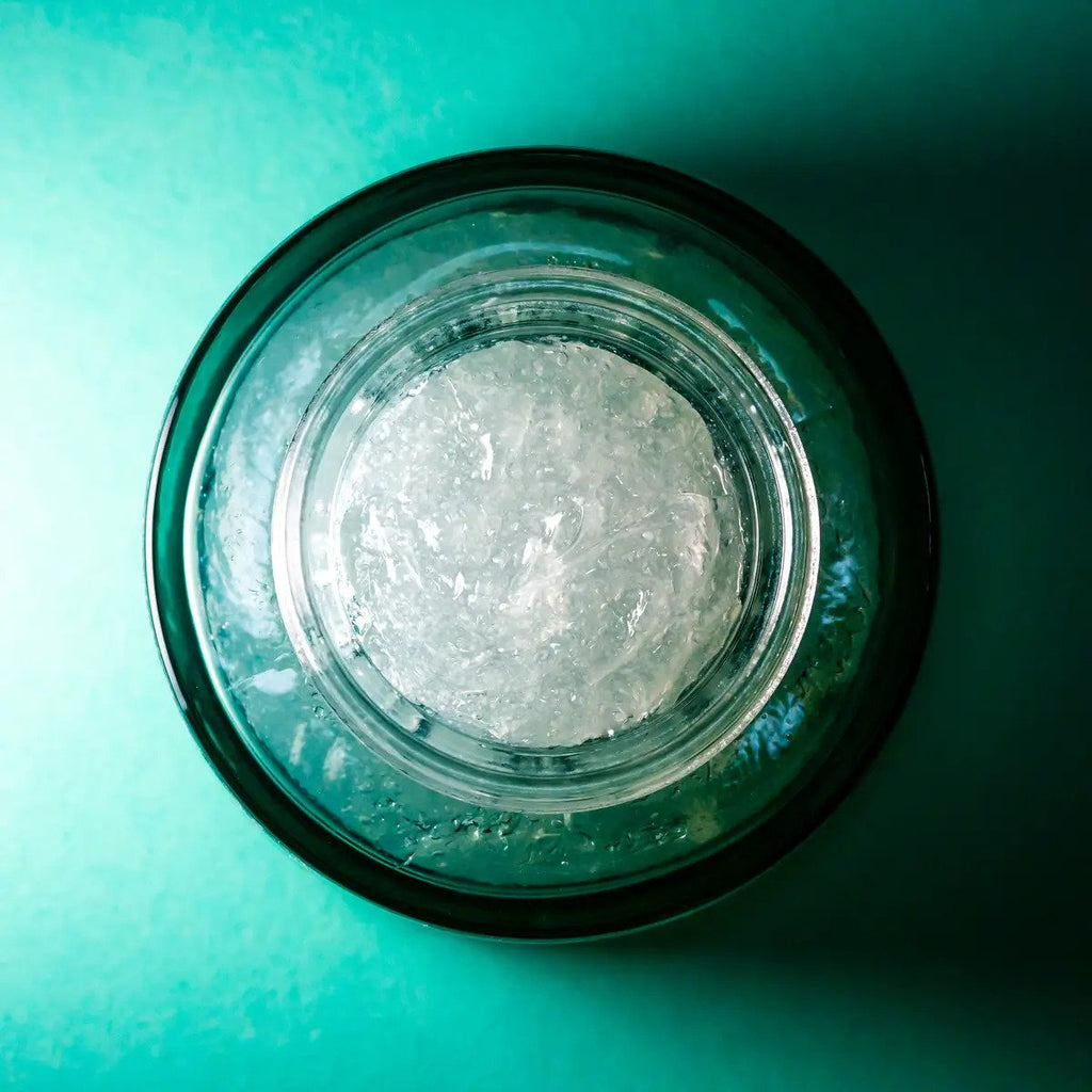 5. Top view of Usva Cosmetics Soft Glow Radiant Exfoliating Jelly showing clear gel texture