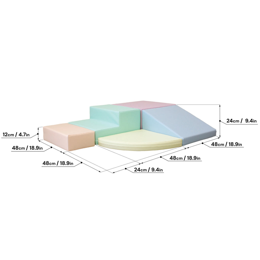 11. Size chart for IGLU pastel foam block set showing dimensions in centimeters