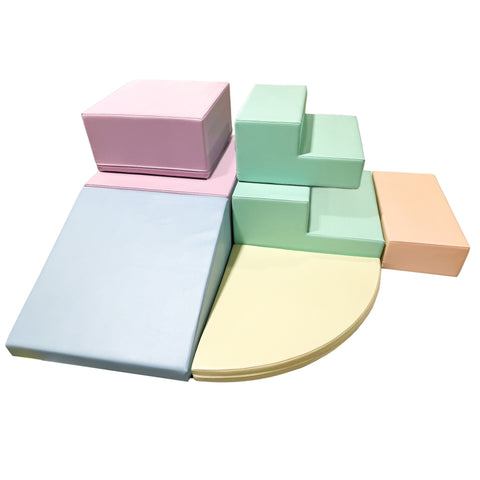 3. IGLU pastel foam block set with steps and ramp shown from above on white background