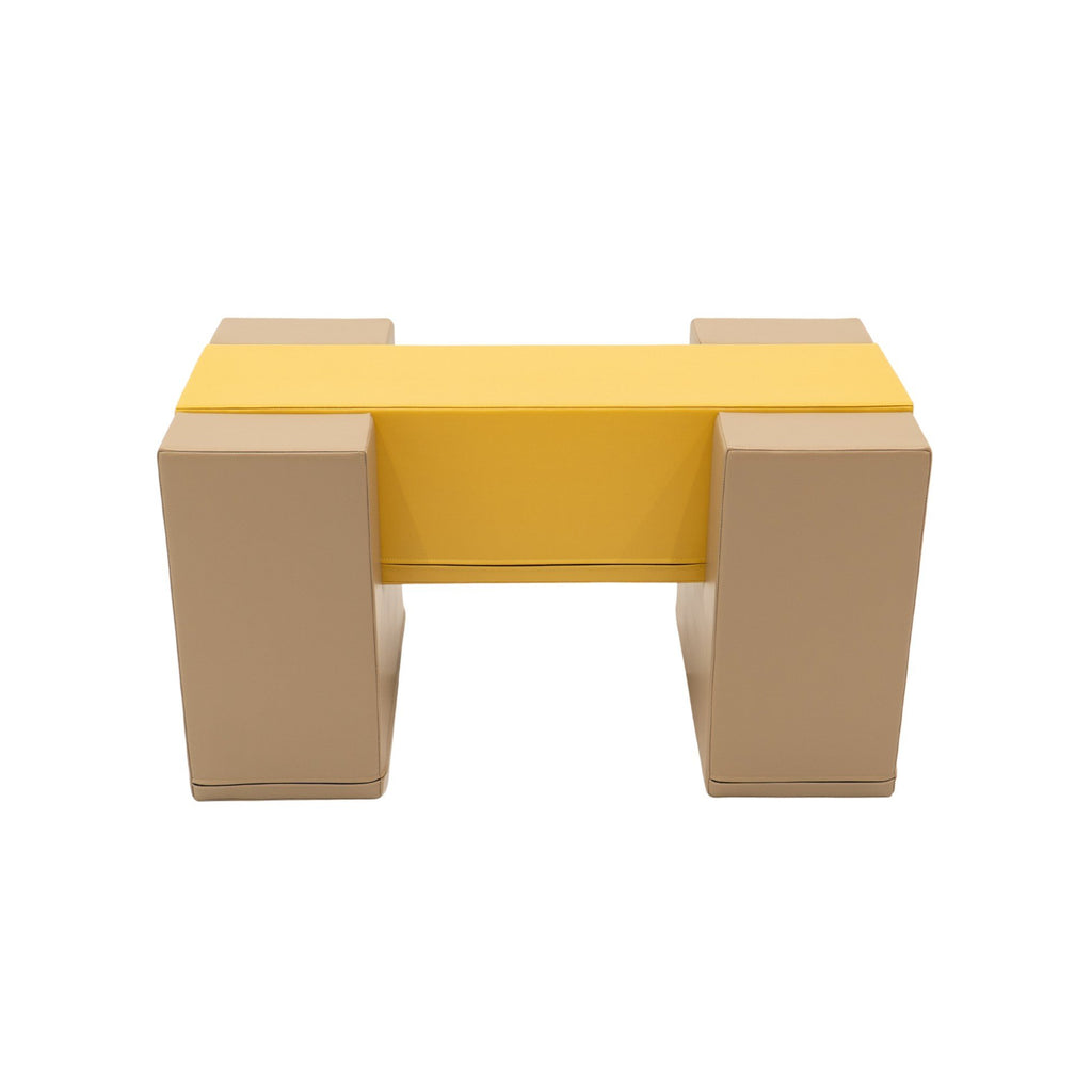 2. Side view of beige and honey-colored soft play balance bridge by IGLU in studio