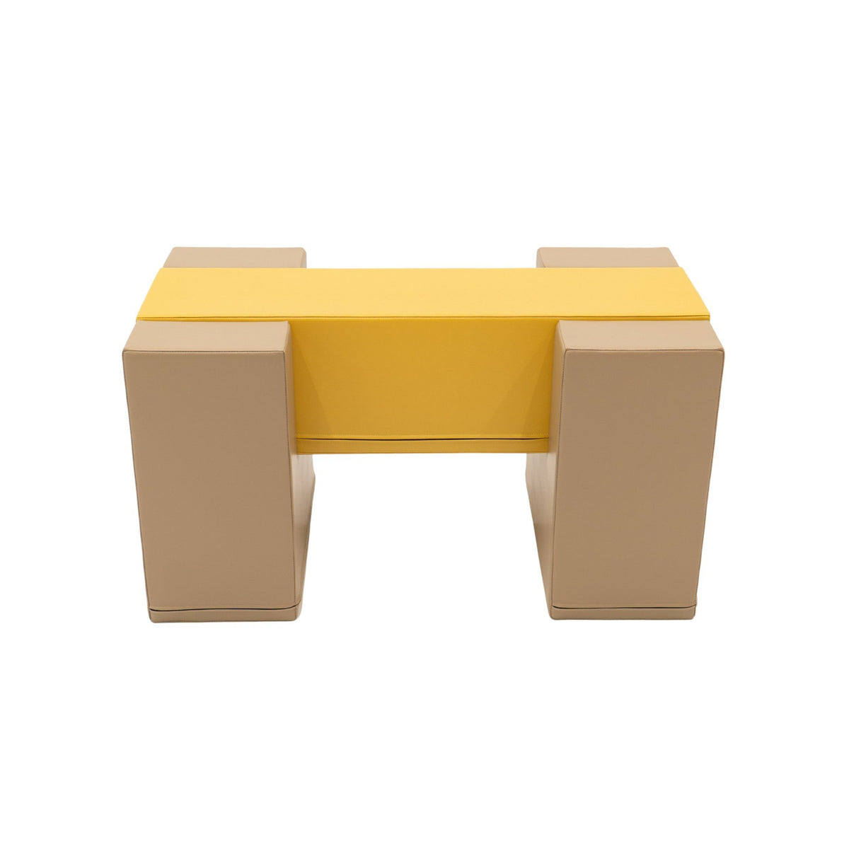 2. Side view of beige and honey-colored soft play balance bridge by IGLU in studio