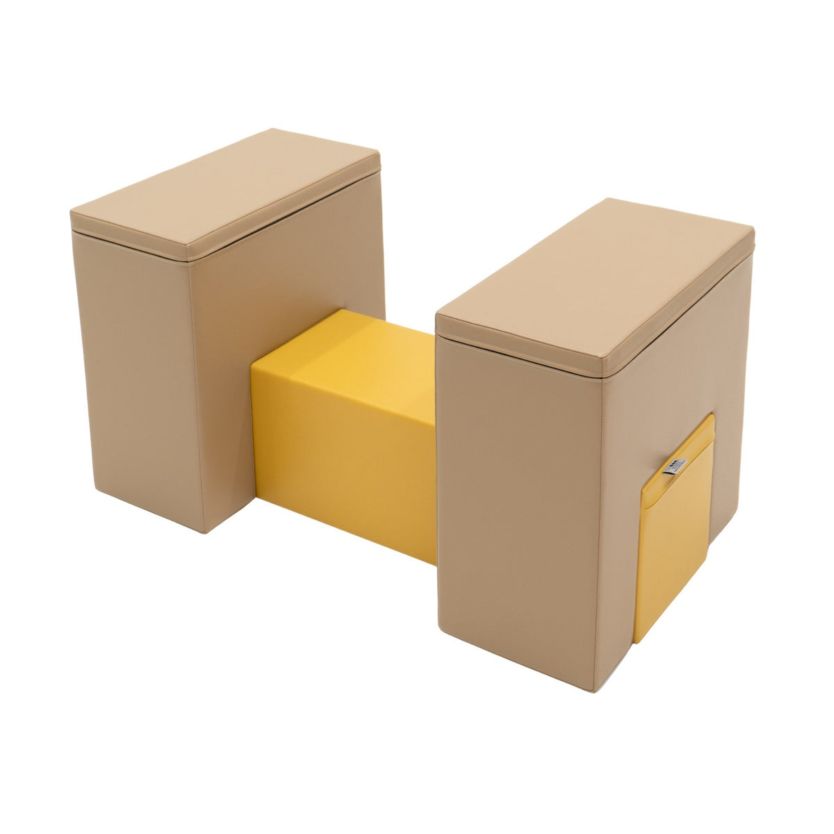 2. Top view of beige and honey-colored soft play balance bridge by IGLU in studio