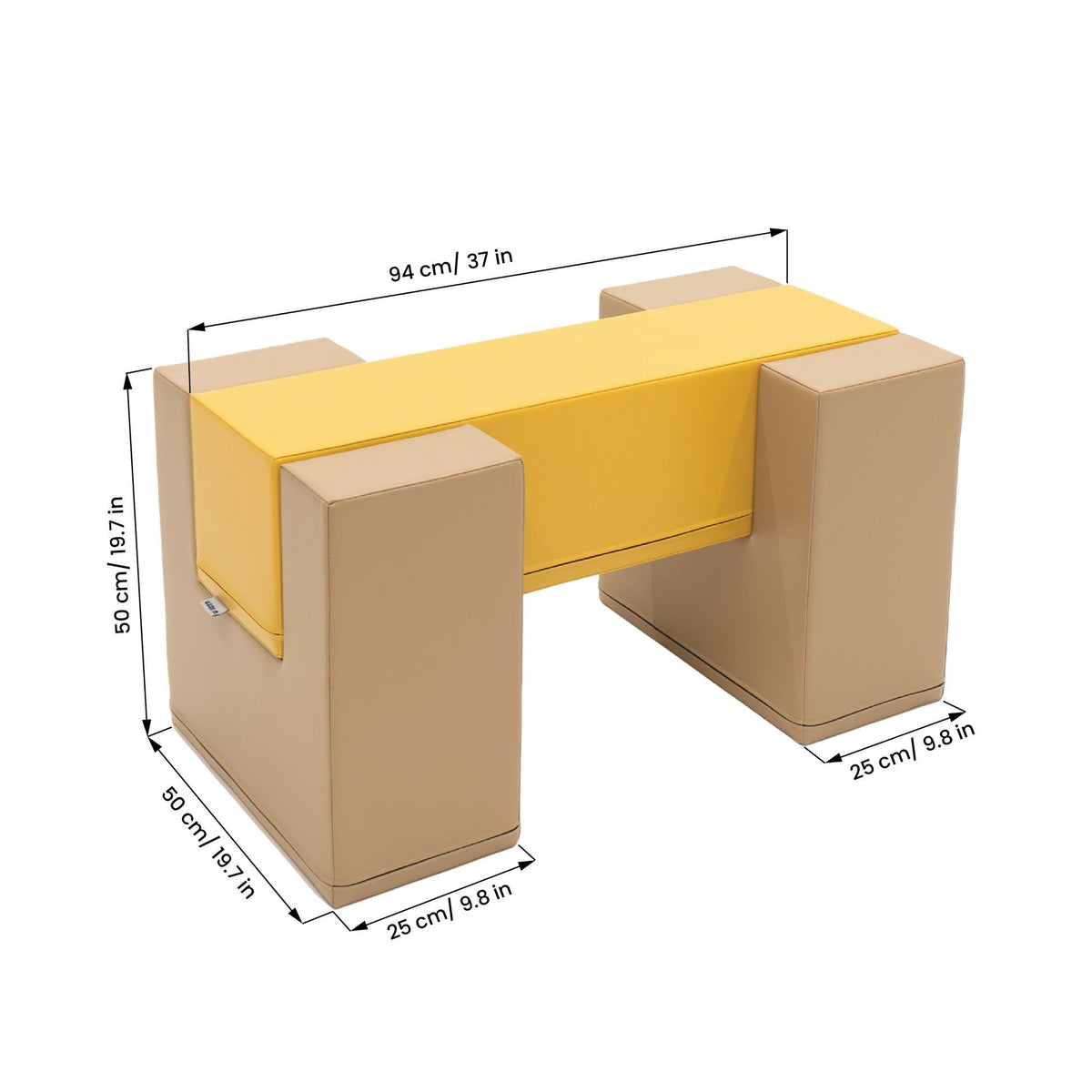5. Size chart for beige and honey-colored soft play balance bridge by IGLU with dimensions