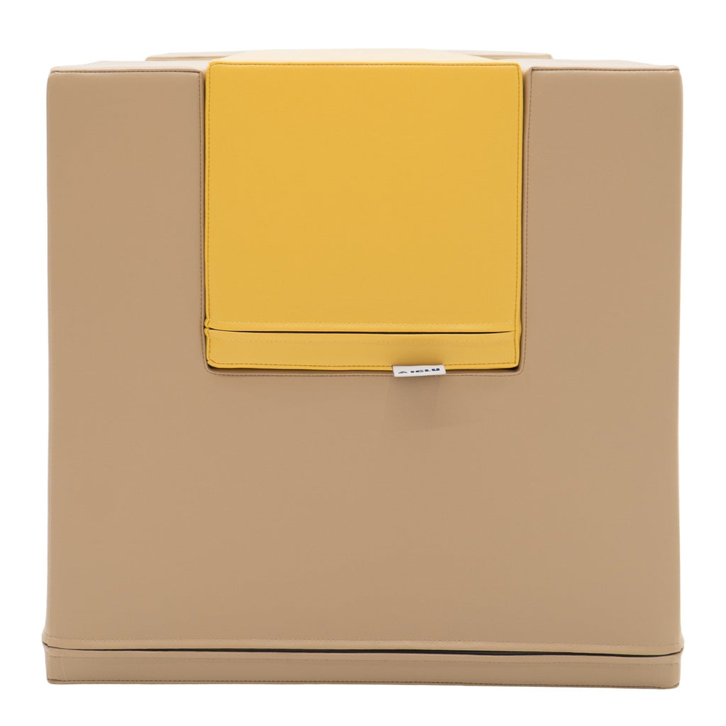 3. Close-up side view of beige and honey-colored soft play balance bridge by IGLU