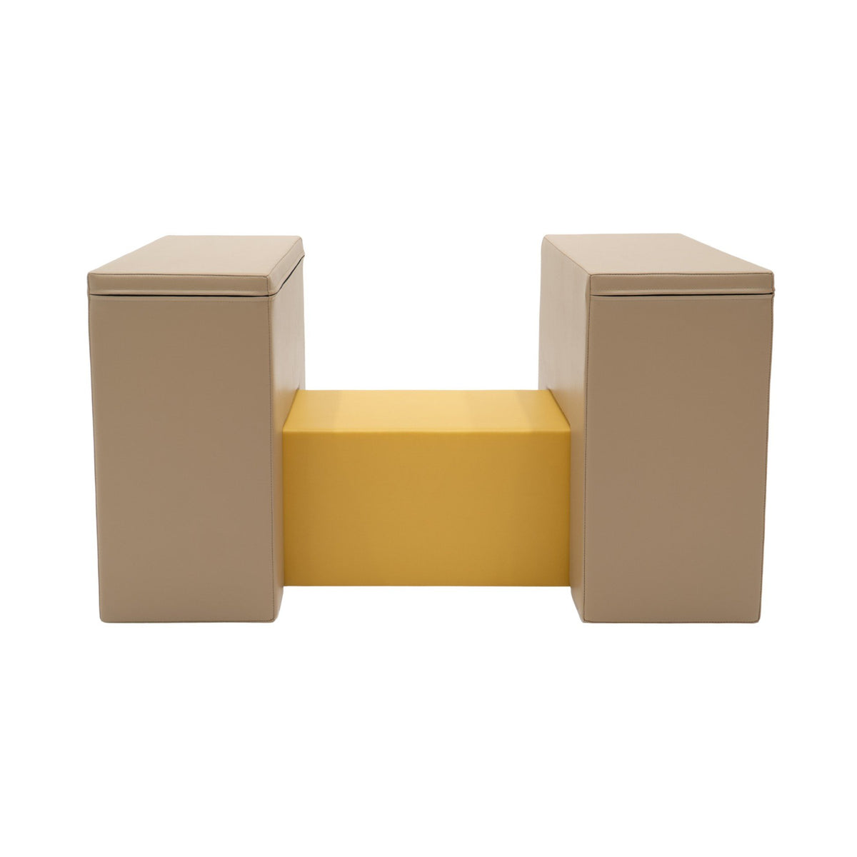 2. Front view of beige and honey-colored soft play balance bridge by IGLU in studio