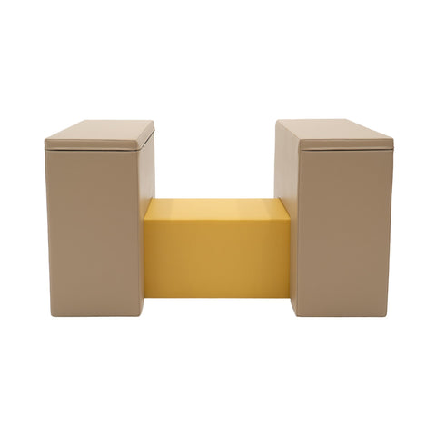 2. Front view of beige and honey-colored soft play balance bridge by IGLU in studio