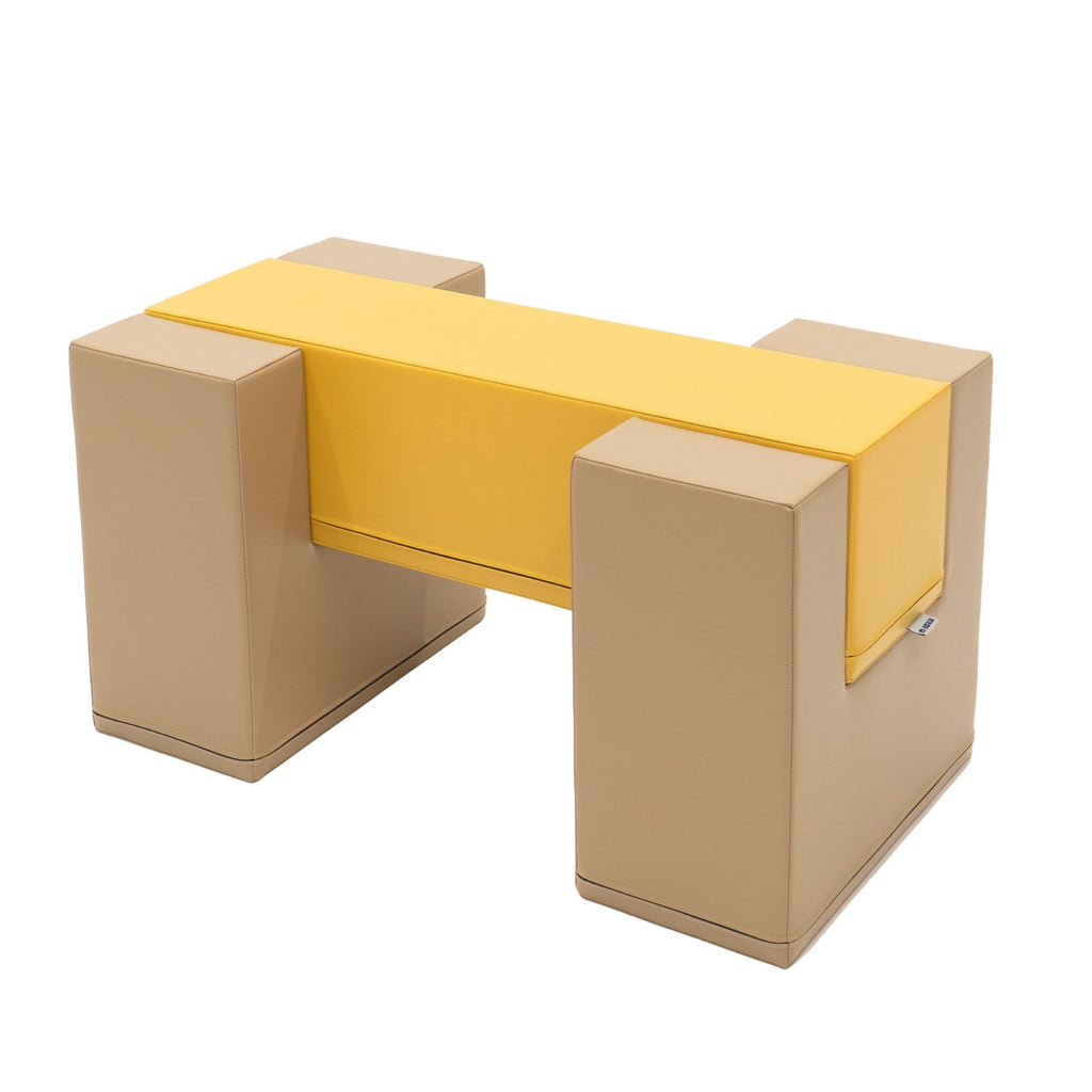 2. Beige and honey-colored soft play balance bridge by IGLU shown in studio setting