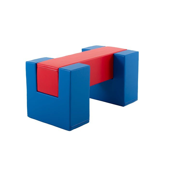 2. IGLU Soft Play Balance Bridge in blue and red shown in studio setting with clean background