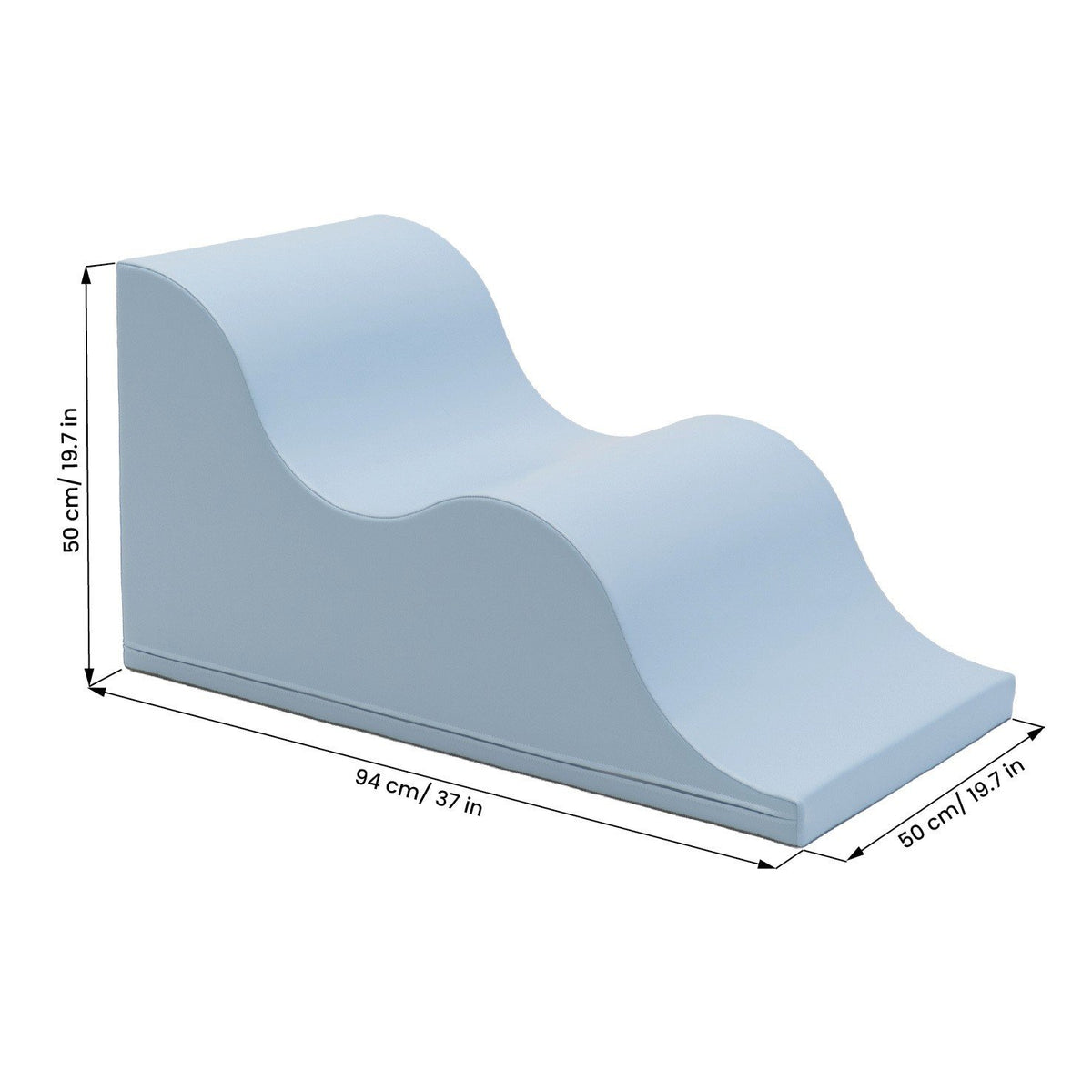 2. Soft Play Mega Wave in baby blue with dimensions 94 cm by 50 cm, shown on a white background with measurement labels