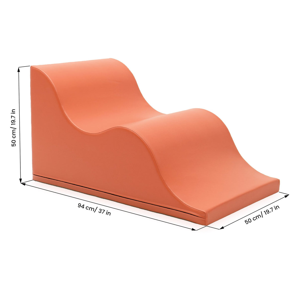 2. Dimensions of salmon pink wave-shaped soft foam play block by IGLU, 94 cm by 50 cm
