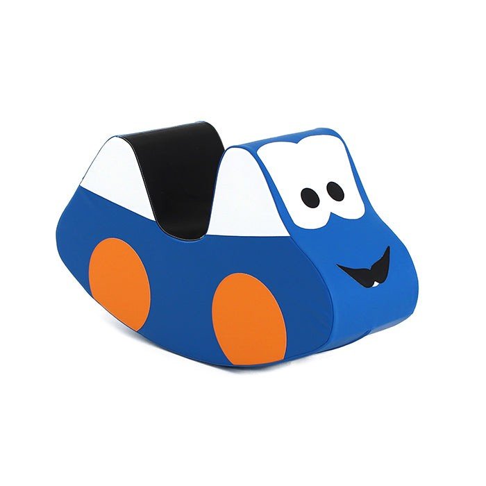 2. IGLU blue soft play ride-on toy car with orange wheels on white background