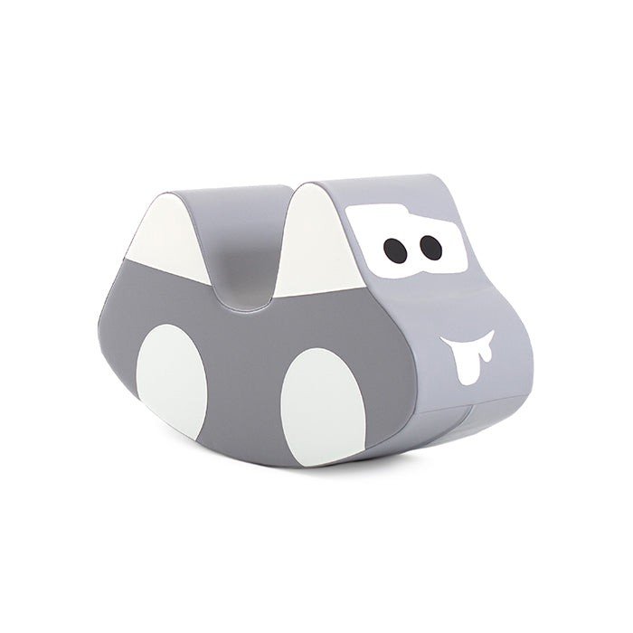 2. IGLU grey car-shaped soft play toy in studio setting, showcasing its playful design and soft material