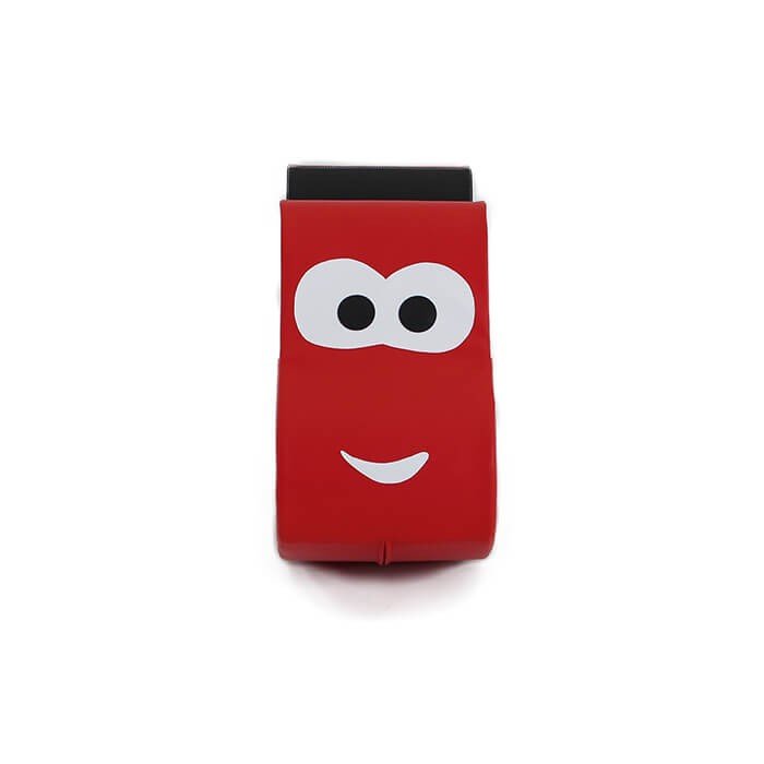 9. Top view of IGLU red soft play ride-on car toy with smiling face design
