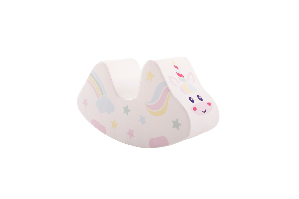 6. IGLU unicorn ride-on toy with pastel rainbow and star design, shown from side angle