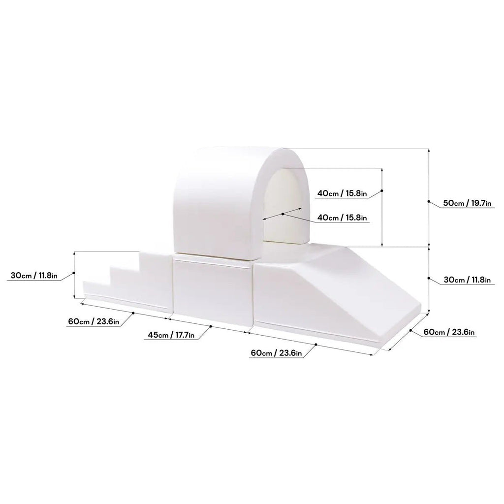 6. Size chart for IGLU soft play tunnel set showing dimensions in centimeters