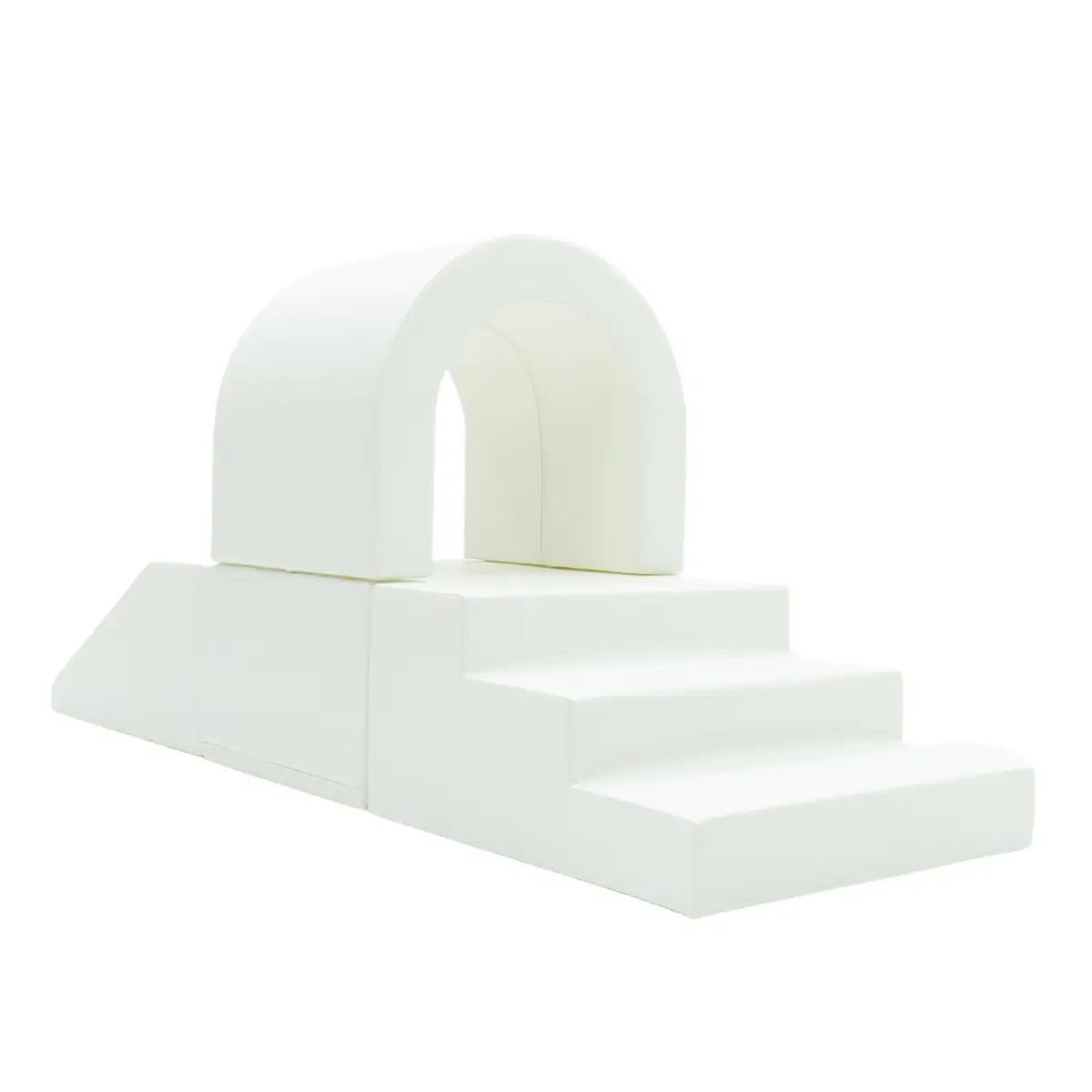 10. White IGLU soft play tunnel set with arch and steps on white background