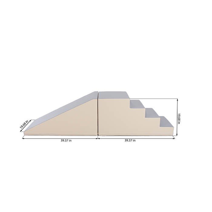 12. Size chart for beige and grey soft play step and slide set with dimensions in inches