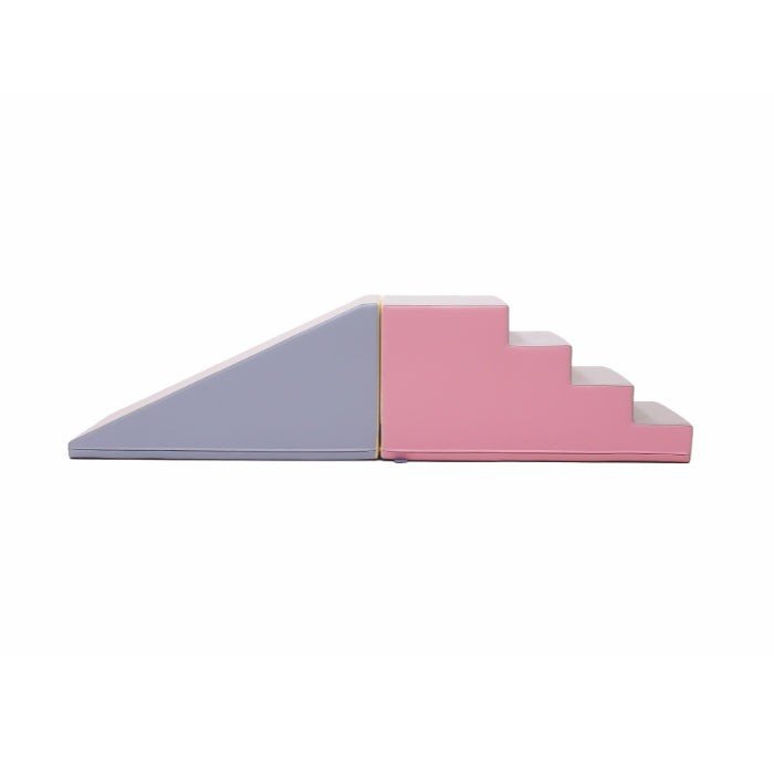 2. Pastel pink and blue soft play step and slide set on white background
