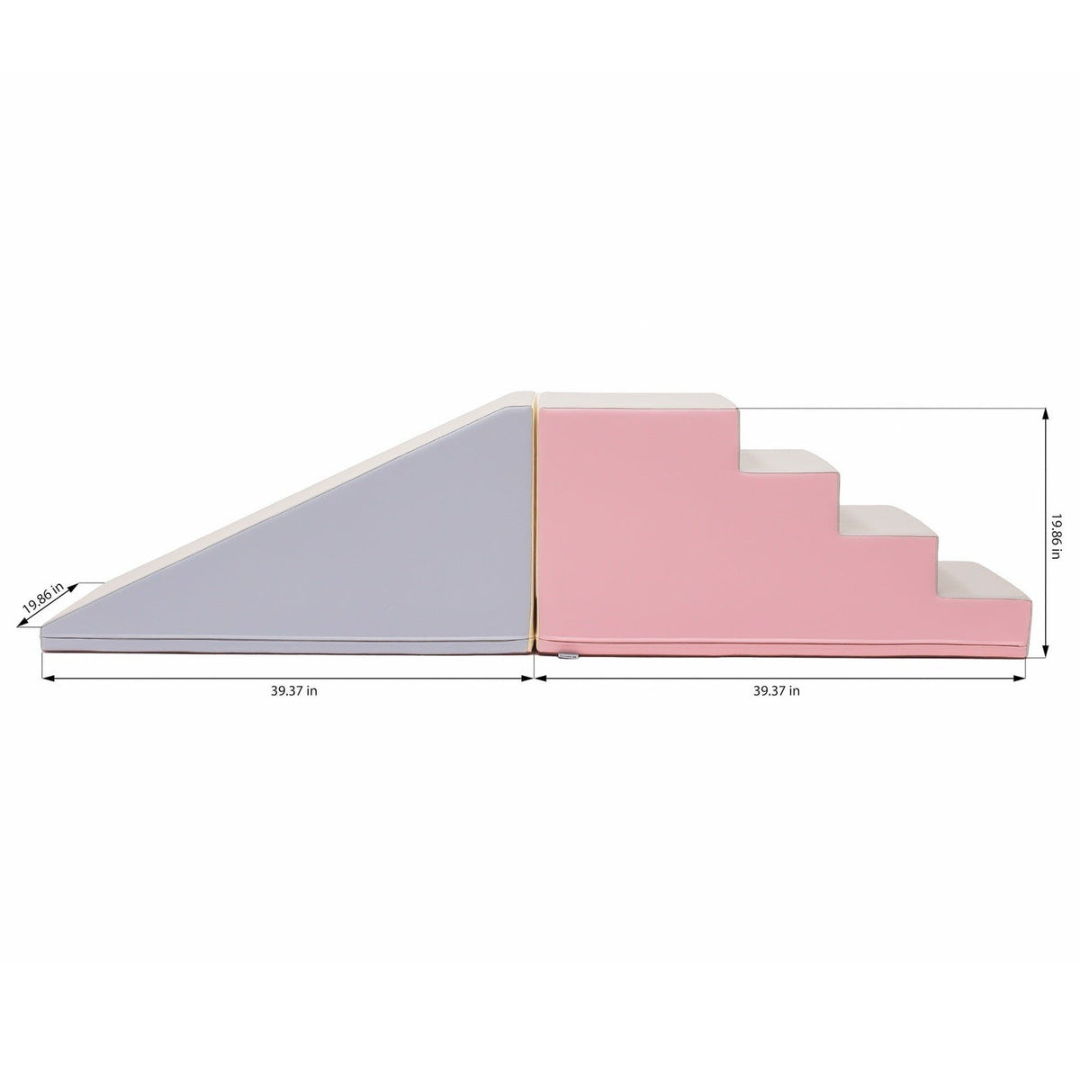 4. Pink and grey soft play step and slide set with dimensions in inches