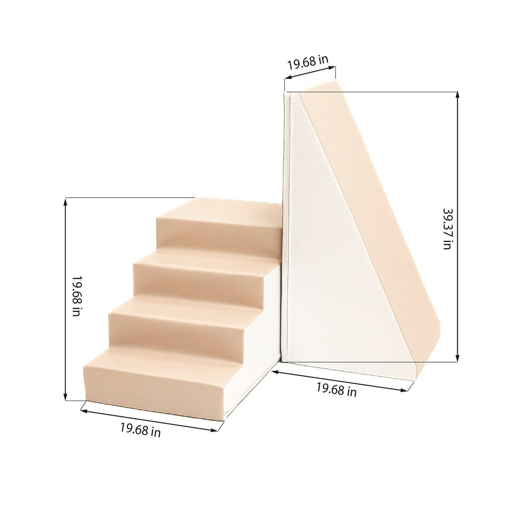 5. Size chart for IGLU soft play step and slide set in white and beige showing dimensions in inches