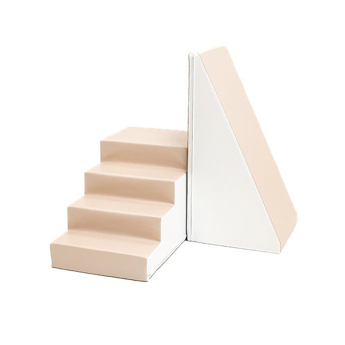2. IGLU soft play step and slide set in white and beige shown in studio with clean background