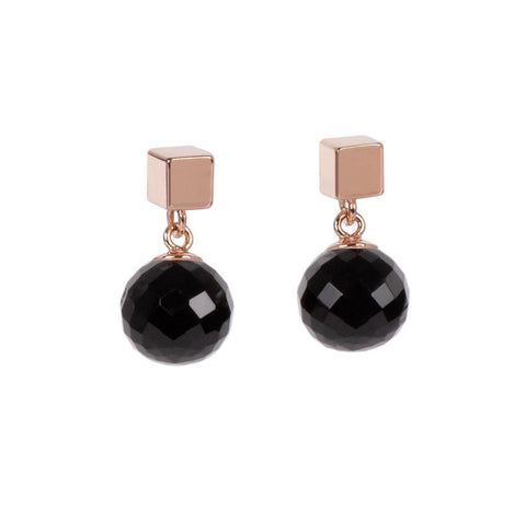 2. MyaMoon solid onyx earrings in rose gold plating, highlighting feminine elegance and versatile styling, designed in Estonia