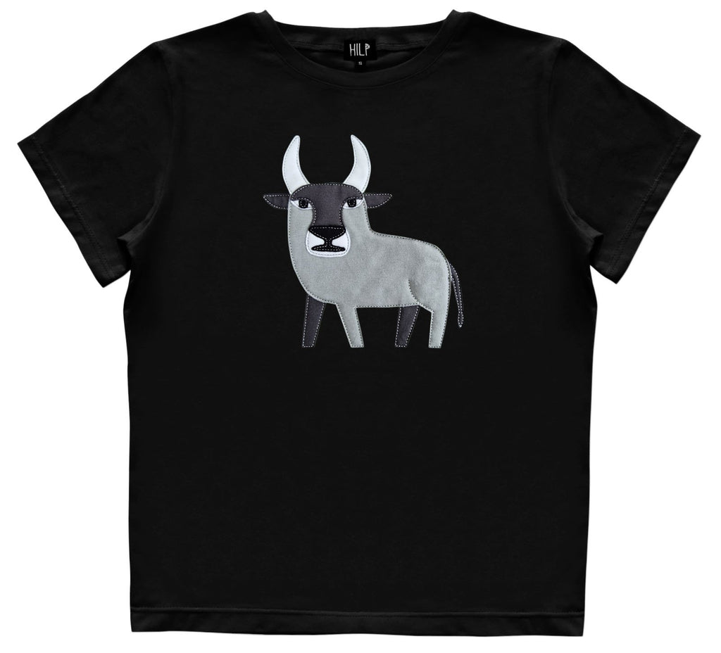 4. Women's Taurus T-shirt by HILP in black showcasing bull design, studio shot