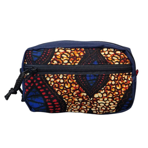 4. Flat lay of Drinbags waist bag with colorful pattern and black strap on white background
