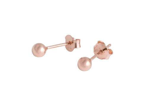1. MyaMoon women's sphere earrings in rose gold, showcasing minimalist spherical design, made from 925 silver, studio shot