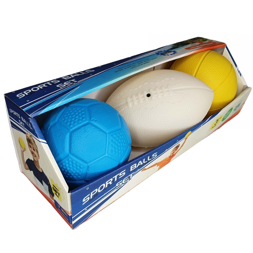 2. Gerardo's Toys sports balls set with blue, white, and yellow balls in branded packaging