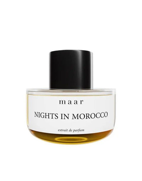 2. Maar Nights in Morocco perfume in 50ml round bottle with black cap and amber liquid