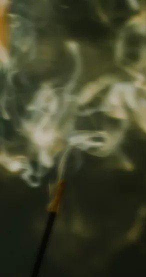 3. Incense smoke curling in the air, representing the smoky note in the Temple of Sensus perfume