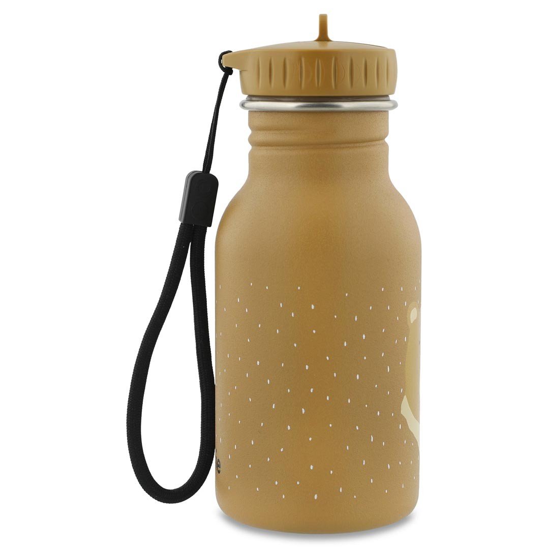 2. Trixie Baby Mr. Bear stainless steel bottle with black loop, shown from side on beige background
