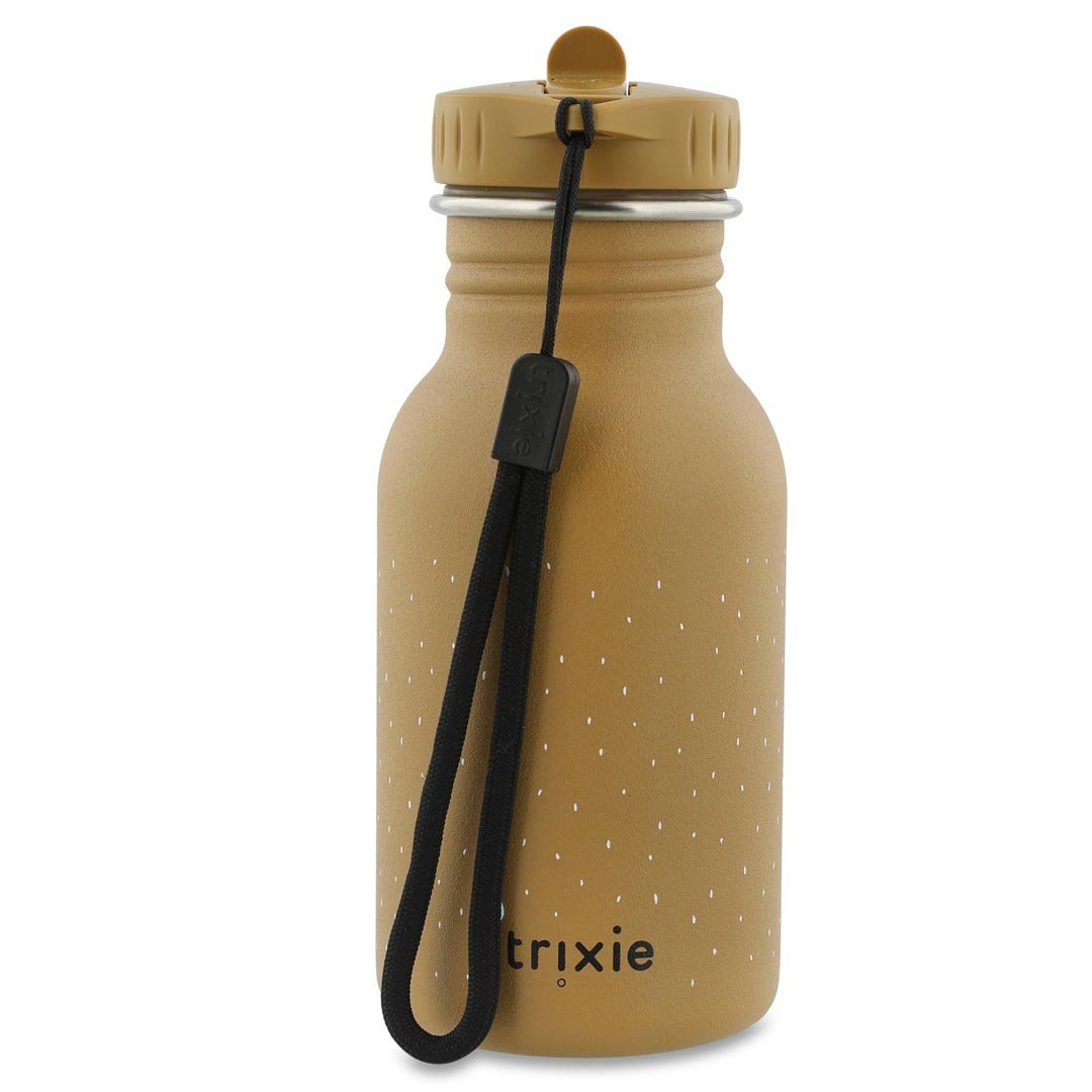2. Trixie Baby Mr. Bear stainless steel bottle with black loop, featuring brand logo on beige background