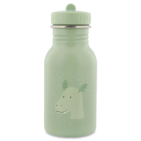2. Green stainless steel bottle with dragon illustration and easy-open cap, studio background