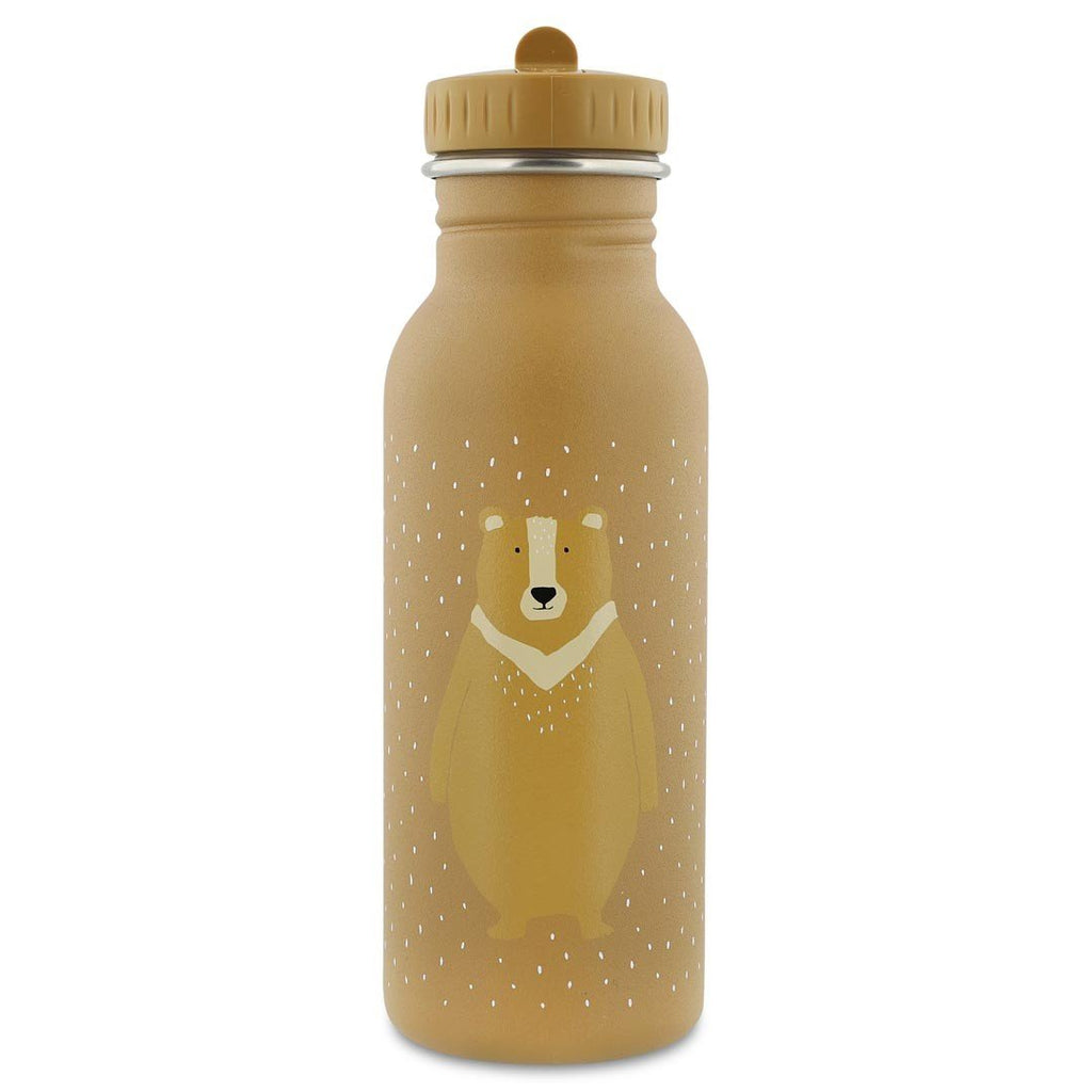 1. Trixie Baby Mr. Bear stainless steel bottle in brown with bear illustration on front, studio shot